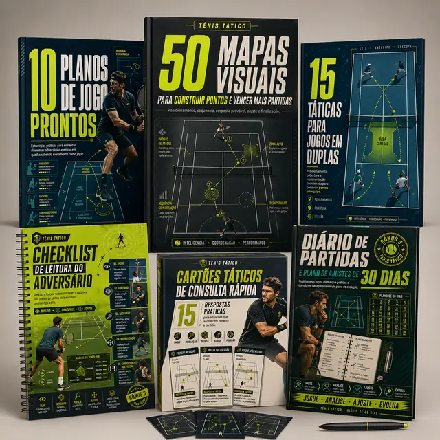 Tênis Tático: 50 Mapas Visuais, 10 Planos de Jogo, 15 Táticas para Duplas, Checklist de Leitura do Adversário, Cartões Táticos e Diário de 30 Dias